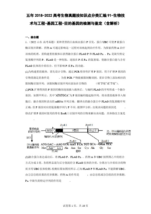 高考生物真题按知识点分类汇编91-生物技术与工程-基因工程-目的基因的检测与鉴定(含解析)