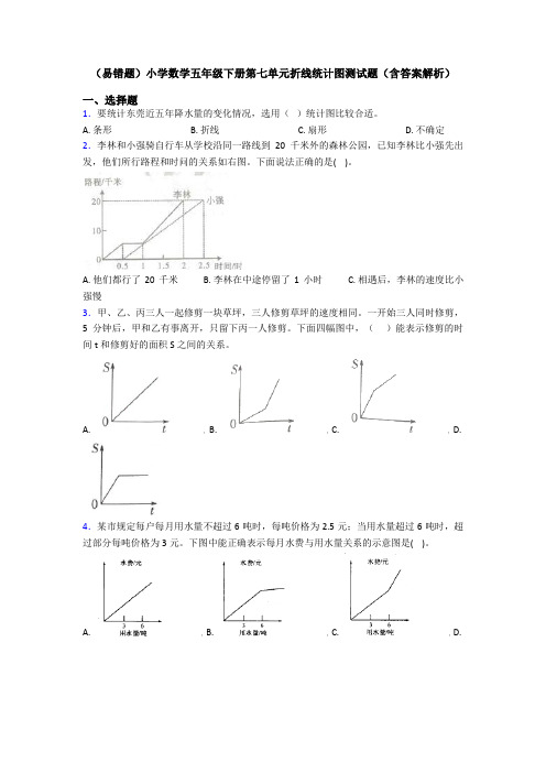 (易错题)小学数学五年级下册第七单元折线统计图测试题(含答案解析)