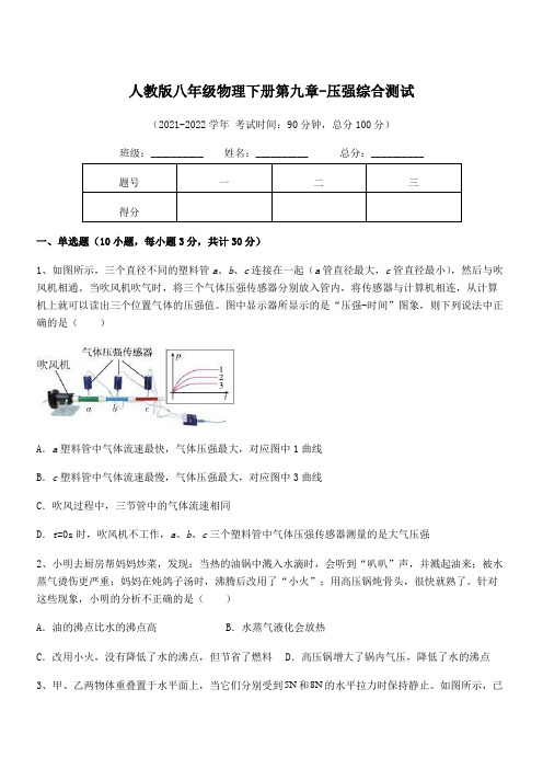 2022年人教版八年级物理下册第九章-压强综合测试试卷(含答案详细解析)