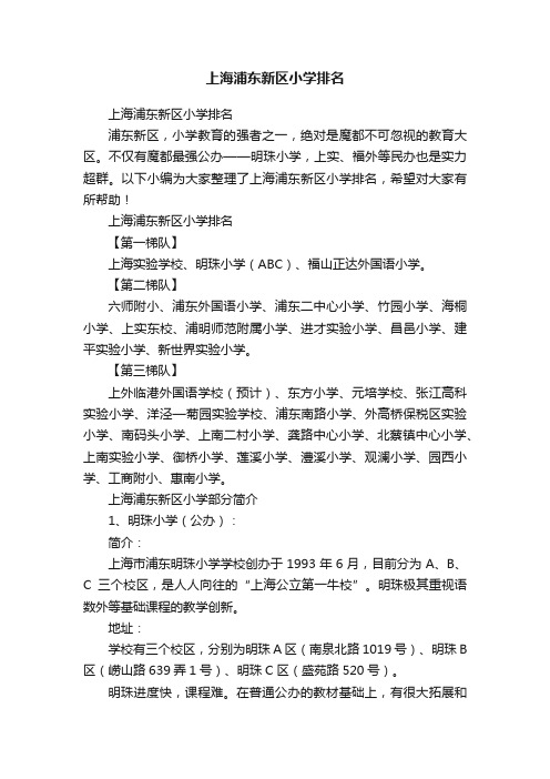 上海浦东新区小学排名