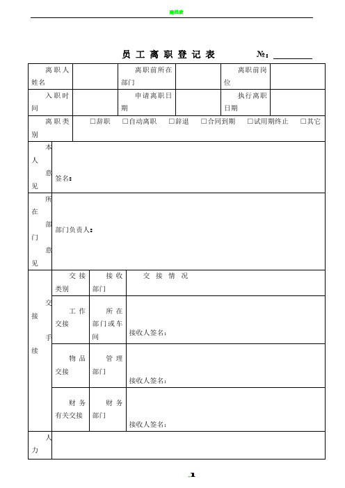 员工离职登记表(最新范本模板)