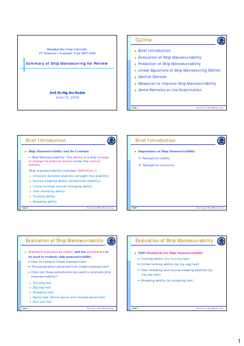 上海交通大学船舶原理课件Summary_of_Ship_Manoeuvrability_for_Review