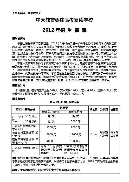 中天教育枣庄高考复读学校招生简章