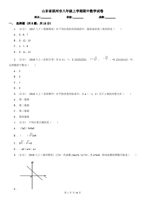 山东省滨州市八年级上学期期中数学试卷