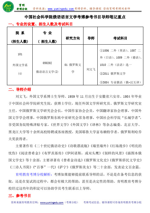 中国社会科学院俄语语言文学考博参考书目导师笔记重点