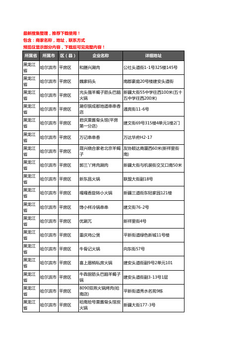 新版黑龙江省哈尔滨市平房区火锅店企业公司商家户名录单联系方式地址大全76家