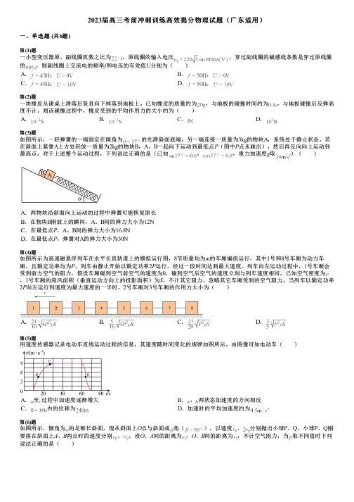 2023届高三考前冲刺训练高效提分物理试题(广东适用)