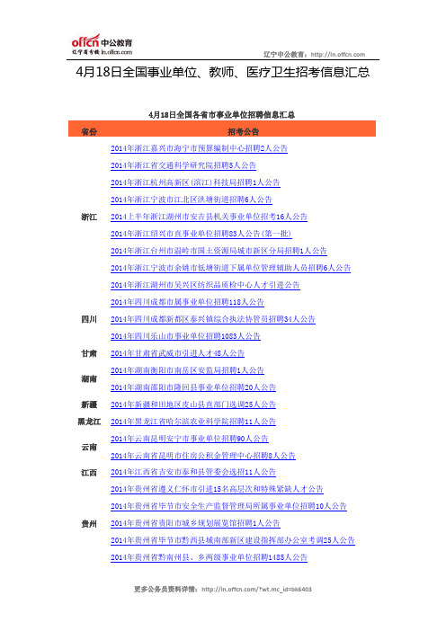 4月18日全国事业单位、教师、医疗卫生招考信息汇总