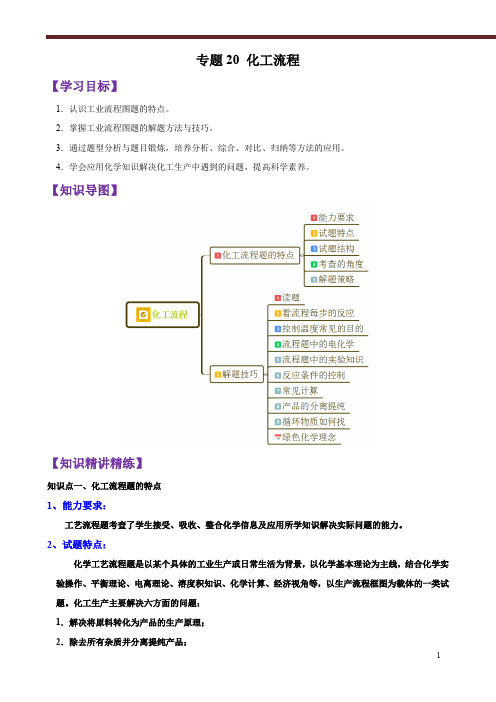 2020化学高考模拟题专题20 化工流程(解析版)