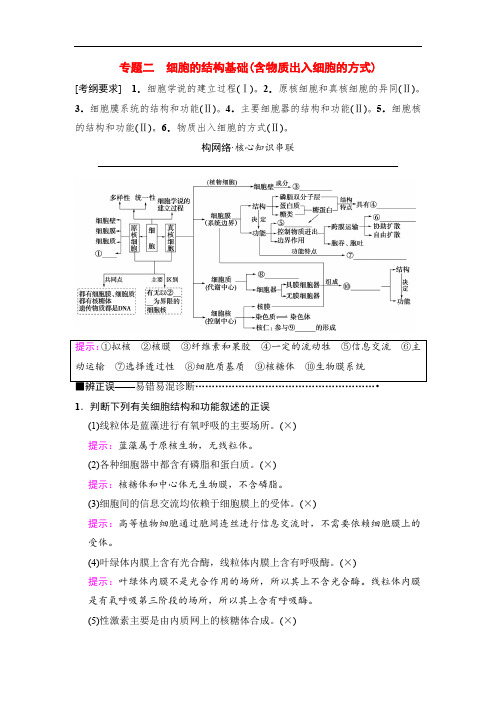 2020版高考生物二轮教师用书：板块一 专题二 细胞的结构基础(含物质出入细胞的方式) Word版含解析