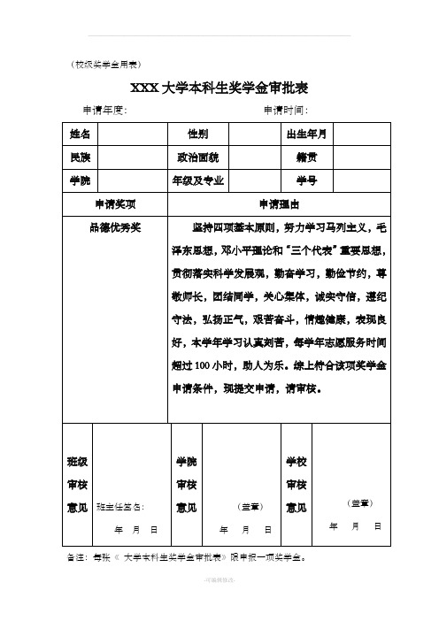 奖学金审批表(范本)