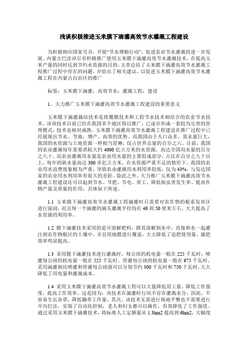 浅谈积极推进玉米膜下滴灌高效节水灌溉工程建设