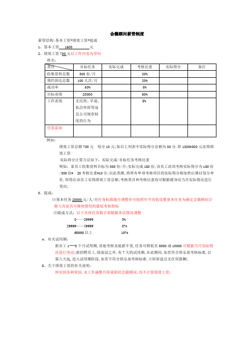 健身会籍顾问薪资制度