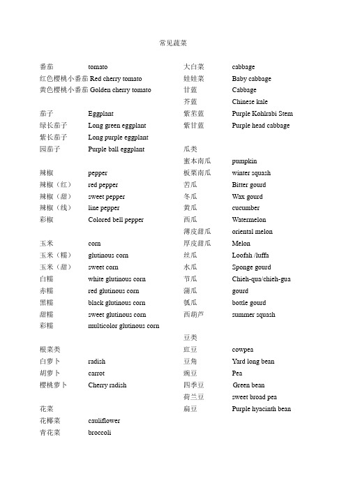 常见蔬菜和交通工具中英文对照