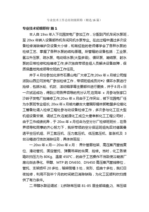 专业技术工作总结初级职称（精选16篇）