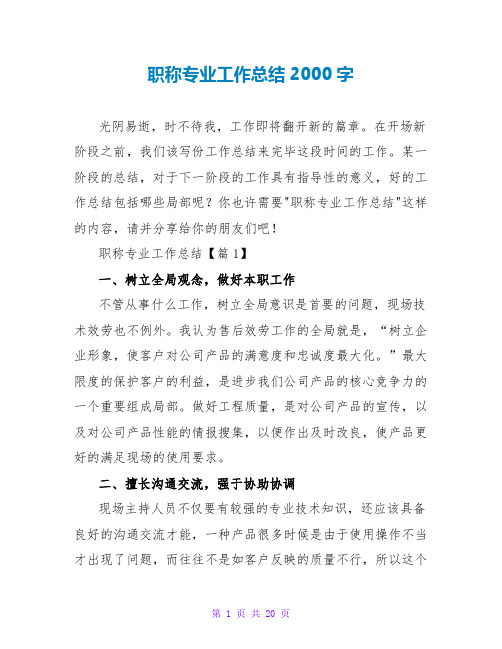 职称专业工作总结2000字