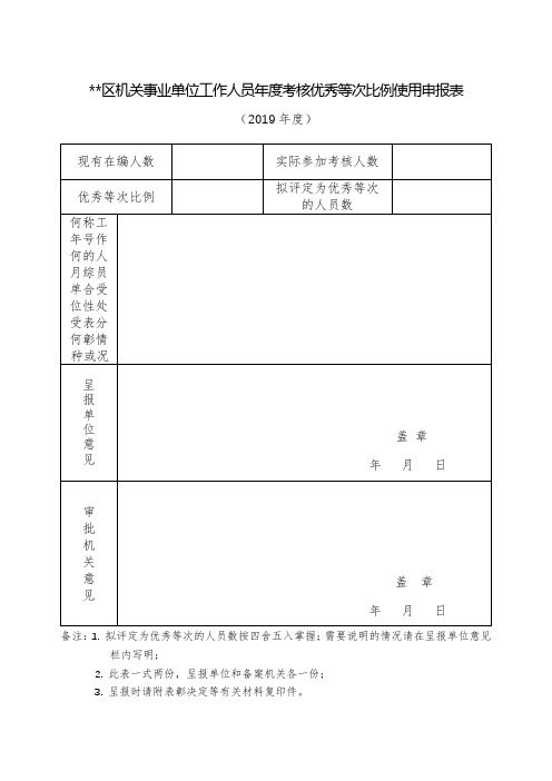 XX区机关事业单位工作人员年度考核优秀等次比例使用申报表【模板】