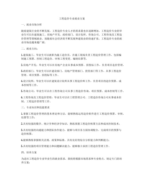 工程造价专业就业方案