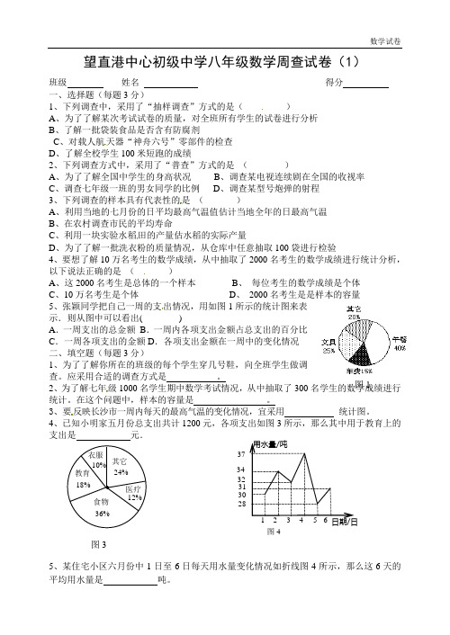 扬州市望直港镇中心初中2018-2019年八年级下数学周查试卷