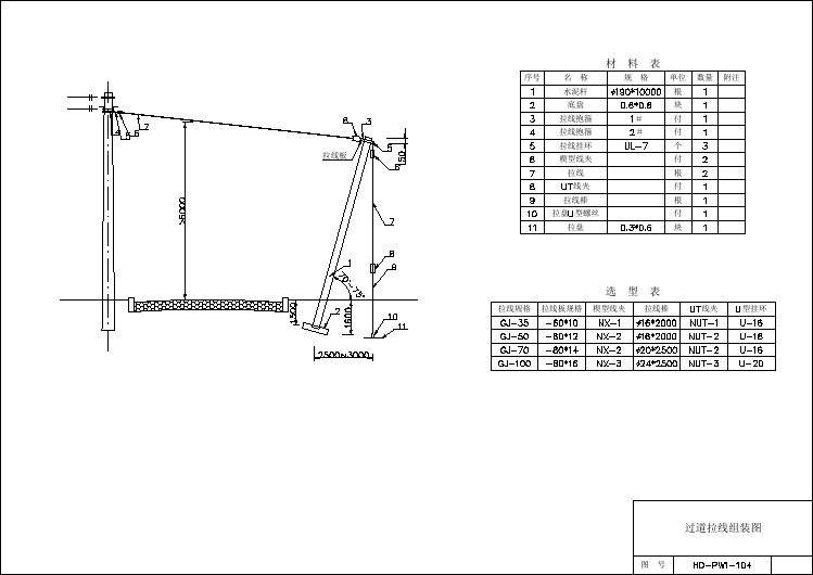 10KV配电线路图集 104 过道拉线组装图