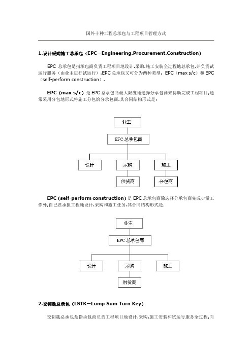 国外十种工程的总承包与工程项目管理方式