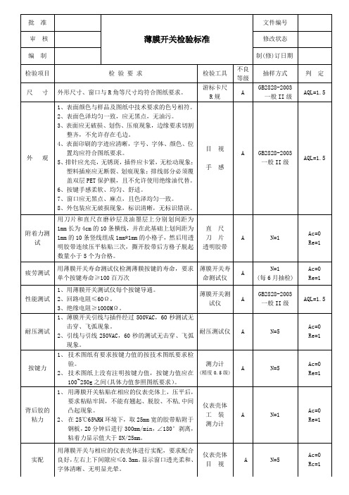 薄膜开关检验标准作业指导书