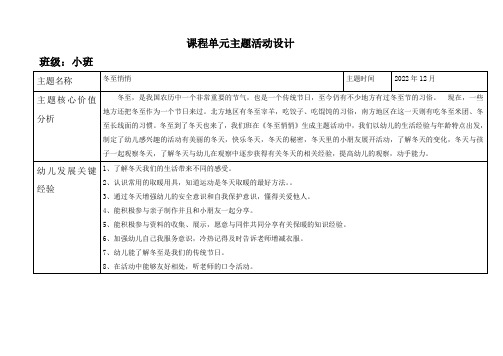 幼儿园小班12月主题活动网络图《冬至悄悄》