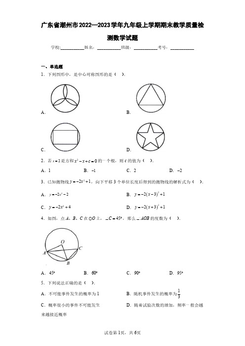 广东省潮州市2022—2023学年九年级上学期期末教学质量检测数学试题(含答案解析)