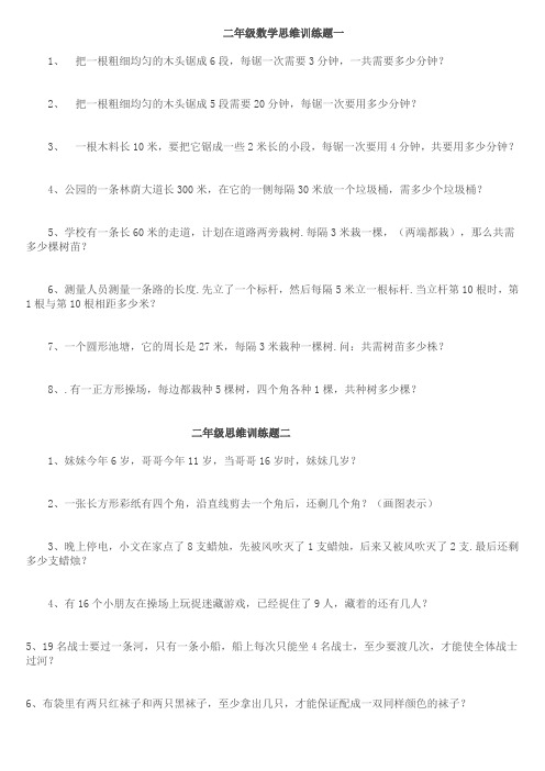 小学二年级数学思维训练专项练习题