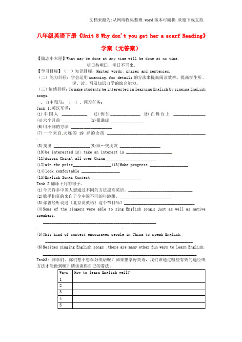 八年级英语下册Unit8Whydon39;tyougetherascarfReading学案无答案人