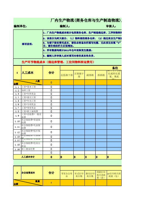 物流成本统计表