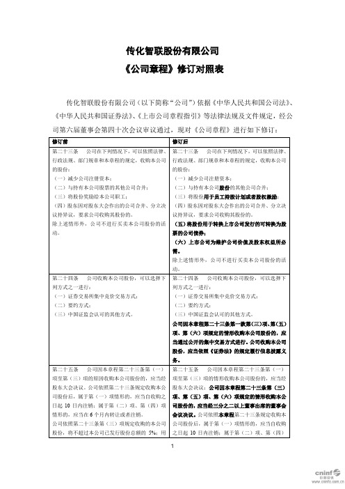 传化智联：《公司章程》修订对照表