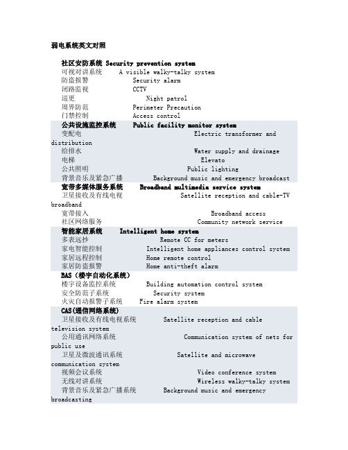 弱电系统英文对照