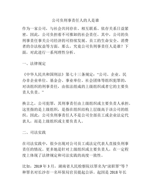 公司负刑事责任人的人是谁