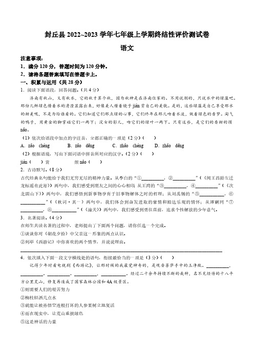 河南省新乡市封丘县2022-2023学年七年级上学期期末语文试题(含答案)