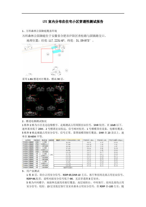 LTE室内分布在住宅小区穿透性测试报告