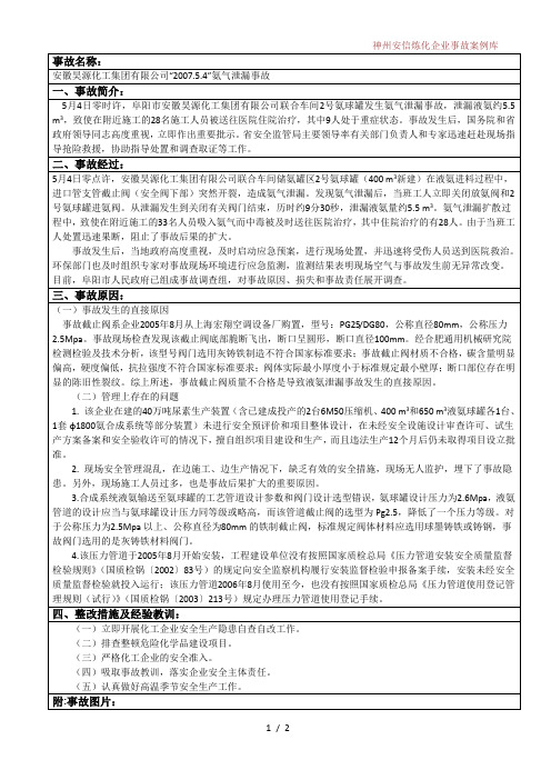 安徽昊源化工集团有限公司“2007.5.4”氨气泄漏事故