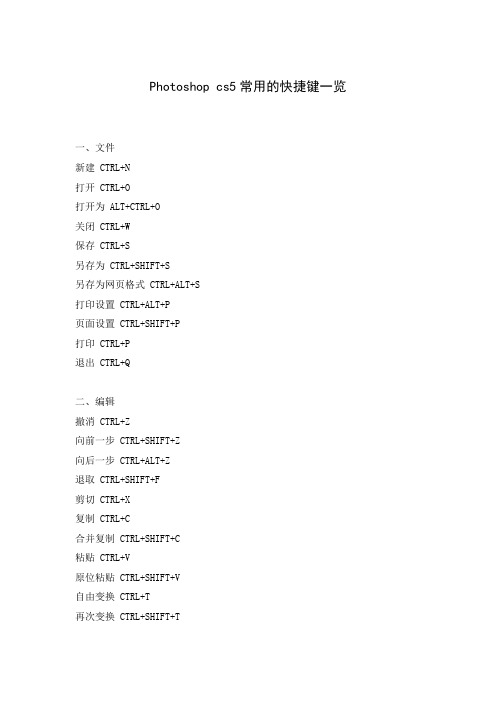 Photoshop cs5常用的快捷键一览