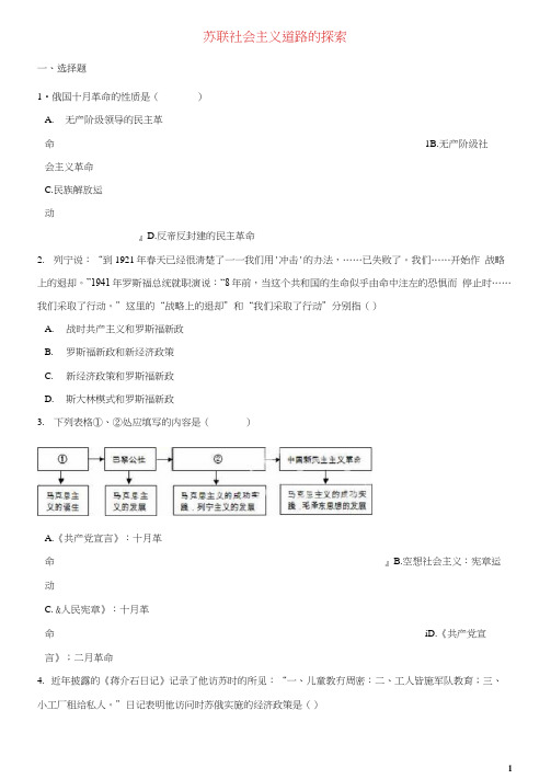 2018年中考历史复习专题训练苏联社会主义道路的探索(含解析)新人教版(20210210125133