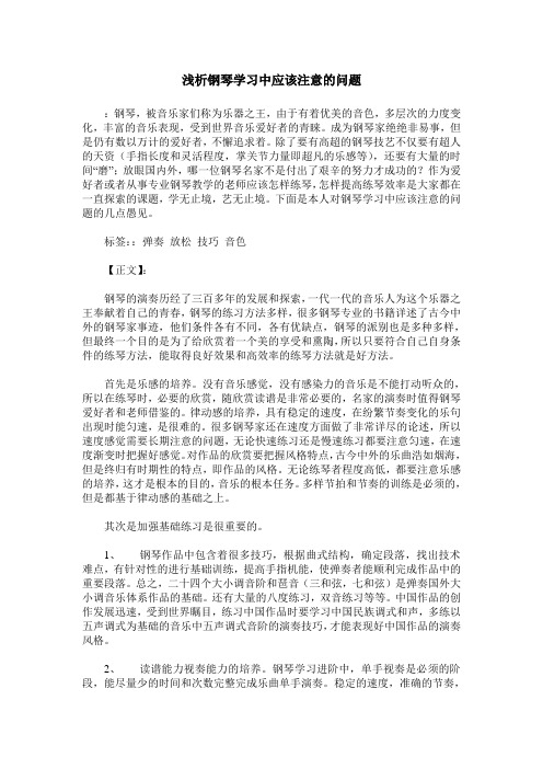 浅析钢琴学习中应该注意的问题