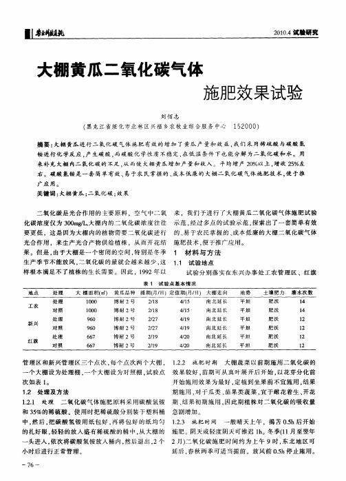 大棚黄瓜二氧化碳气体施肥效果试验