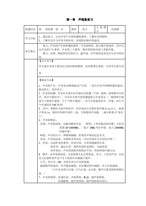 苏科版-物理-八年级上册-第一章 声现象复习 同步学案