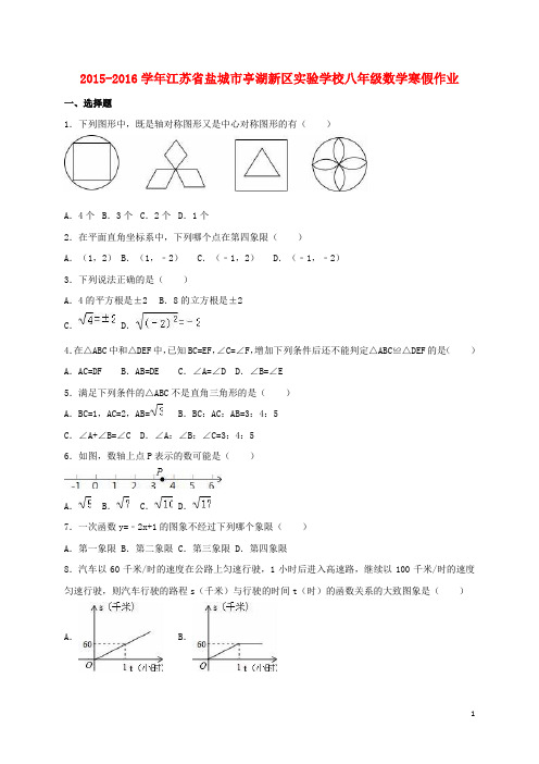 江苏省盐城市亭湖新区实验学校八年级数学上学期寒假作业(含解析) 苏科版