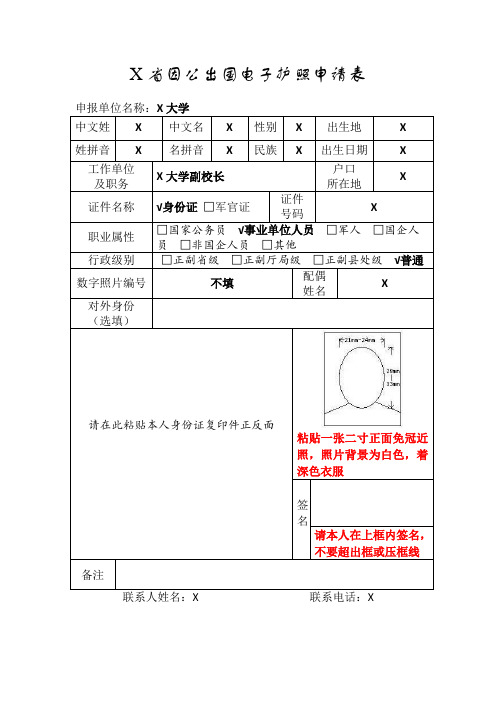 X省因公出国电子护照申请表