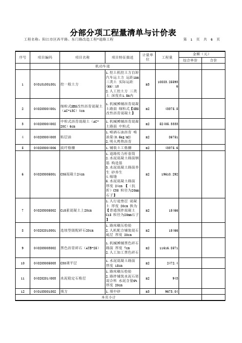 路改工程量清单报价参考