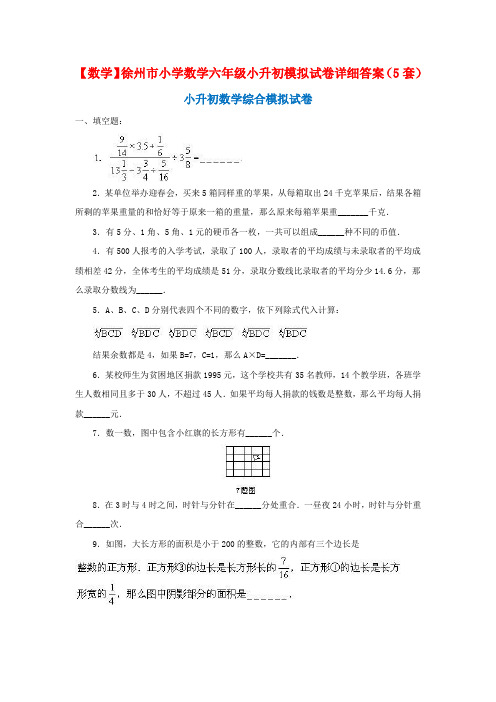 【数学】徐州市小学数学六年级小升初模拟试卷详细答案(5套)