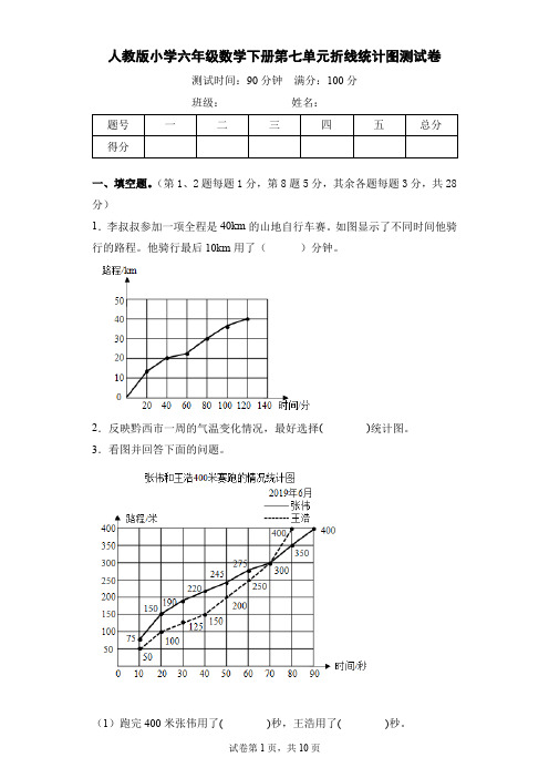 人教版小学五年级数学下册第七单元折线统计图测试卷及答案