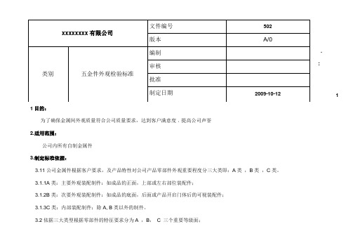 五金件外观检验标准