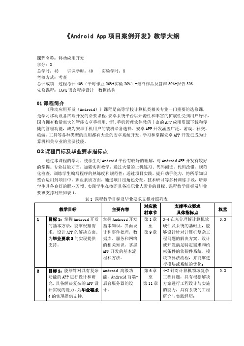 《Android App项目案例开发》教学大纲