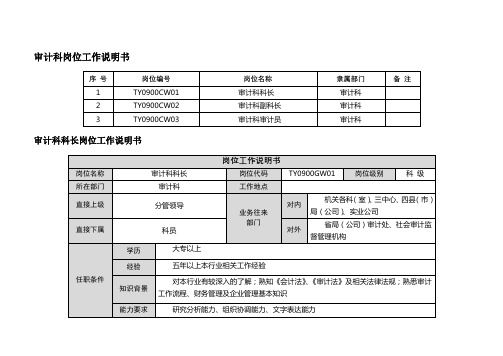 审计科岗位工作说明书